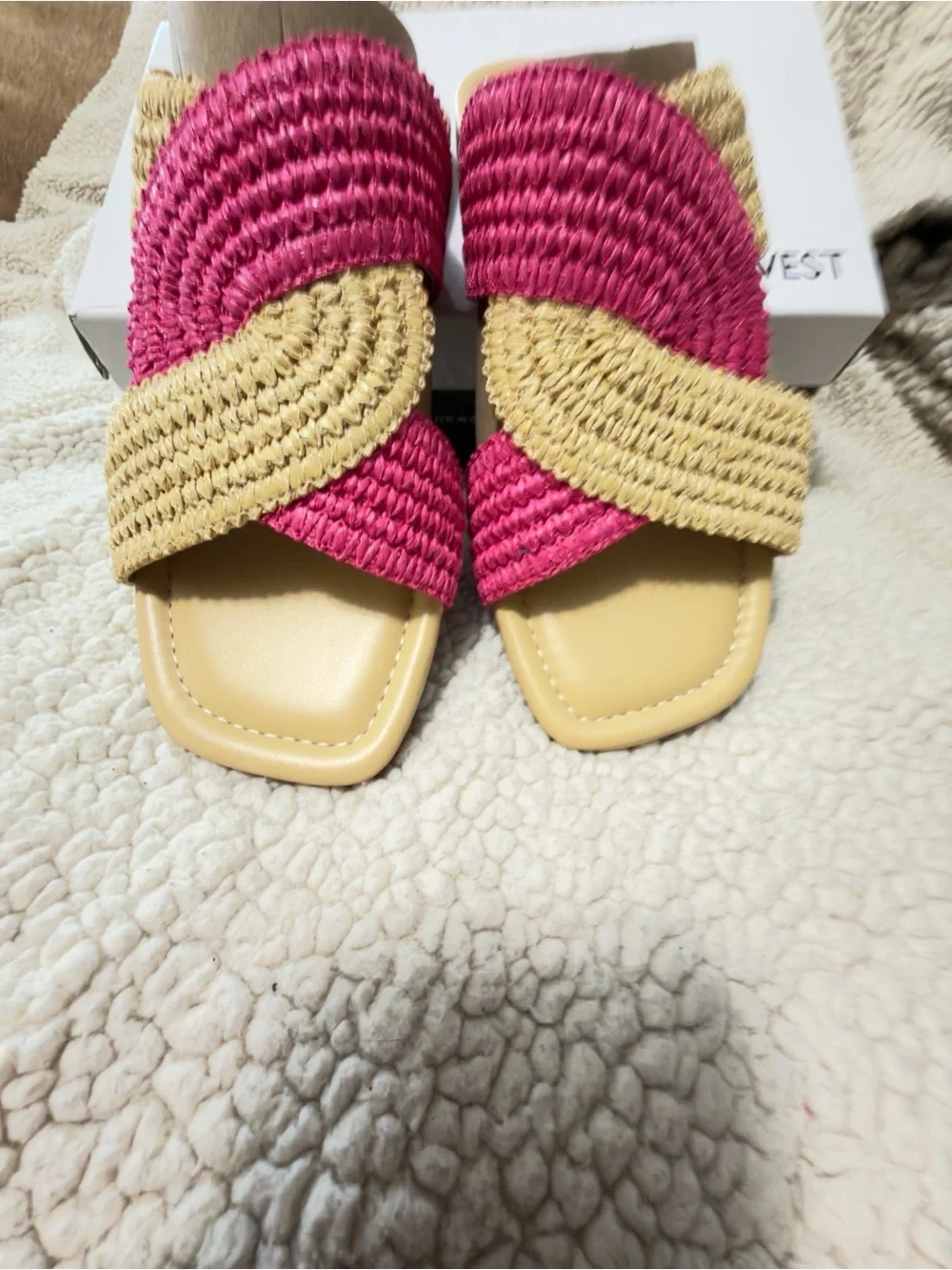 Nine West Women's Quara Sandal, Light Natural/Pink 111, Size 9.5- new in box